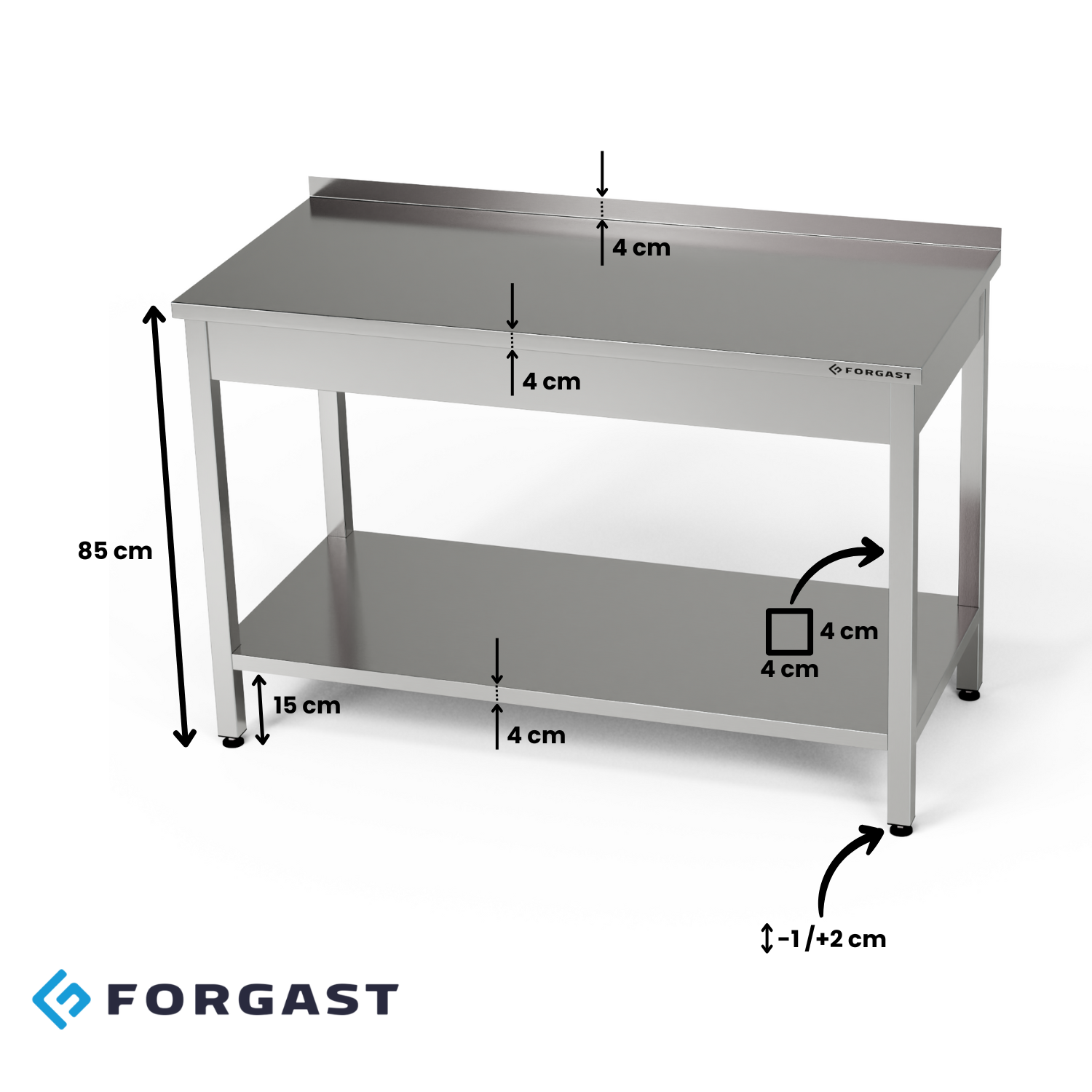 Table de travail inox avec étagère 130x60x85 cm | FORGAST