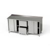 Table de travail en acier inoxydable avec 2 placards et bloc de 2 tiroirs 240x60x85 cm | FORGAST