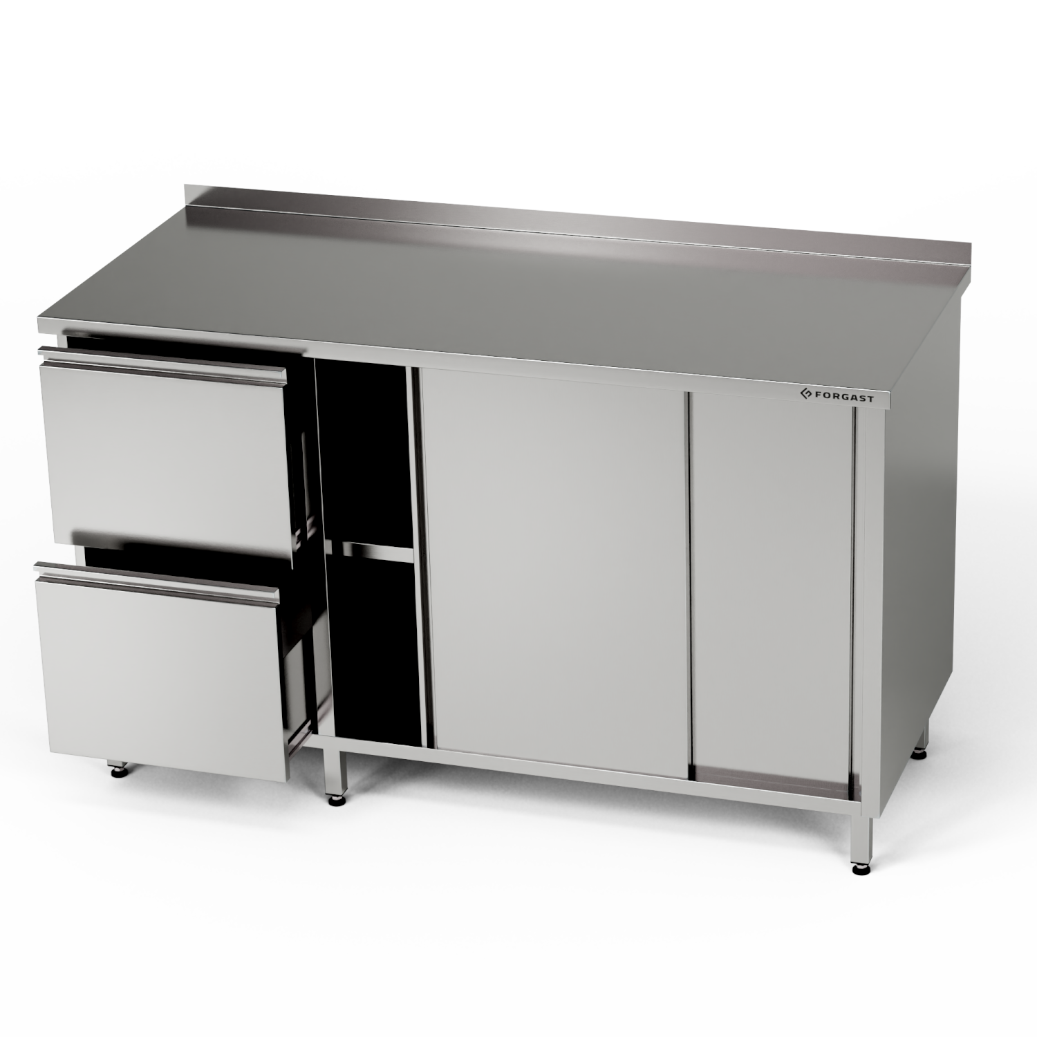 Table de travail en acier inoxydable avec armoire et bloc de tiroirs 120x60x85 cm | FORGAST