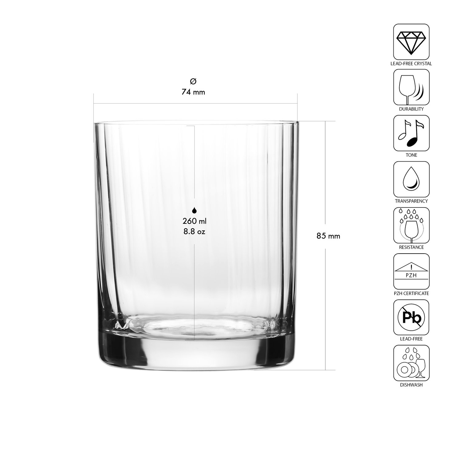 Verres XNO TUMBLER 260 ICE OPTIC, 260 ml, lot de 6 pièces | KROSNO GLASS F682482022058U70