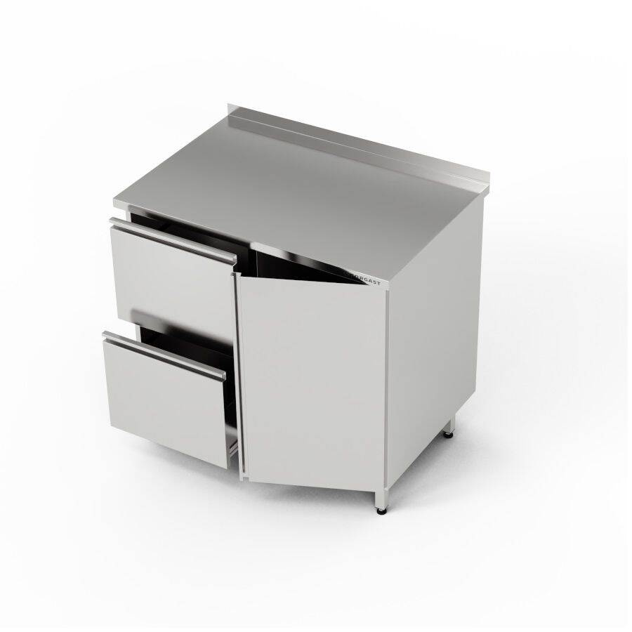 Table de travail en acier inoxydable avec armoire et bloc de tiroirs 90x60x85 cm | FORGAST