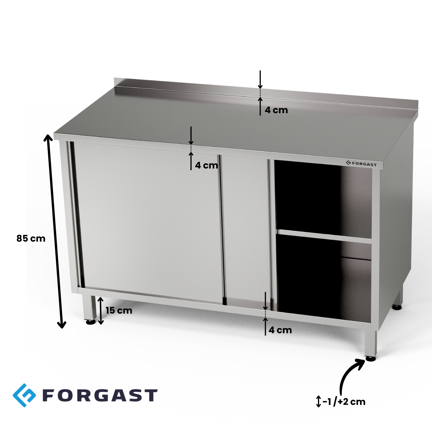 Table de travail en acier inoxydable avec armoire 140x70x85 cm | FORGAST