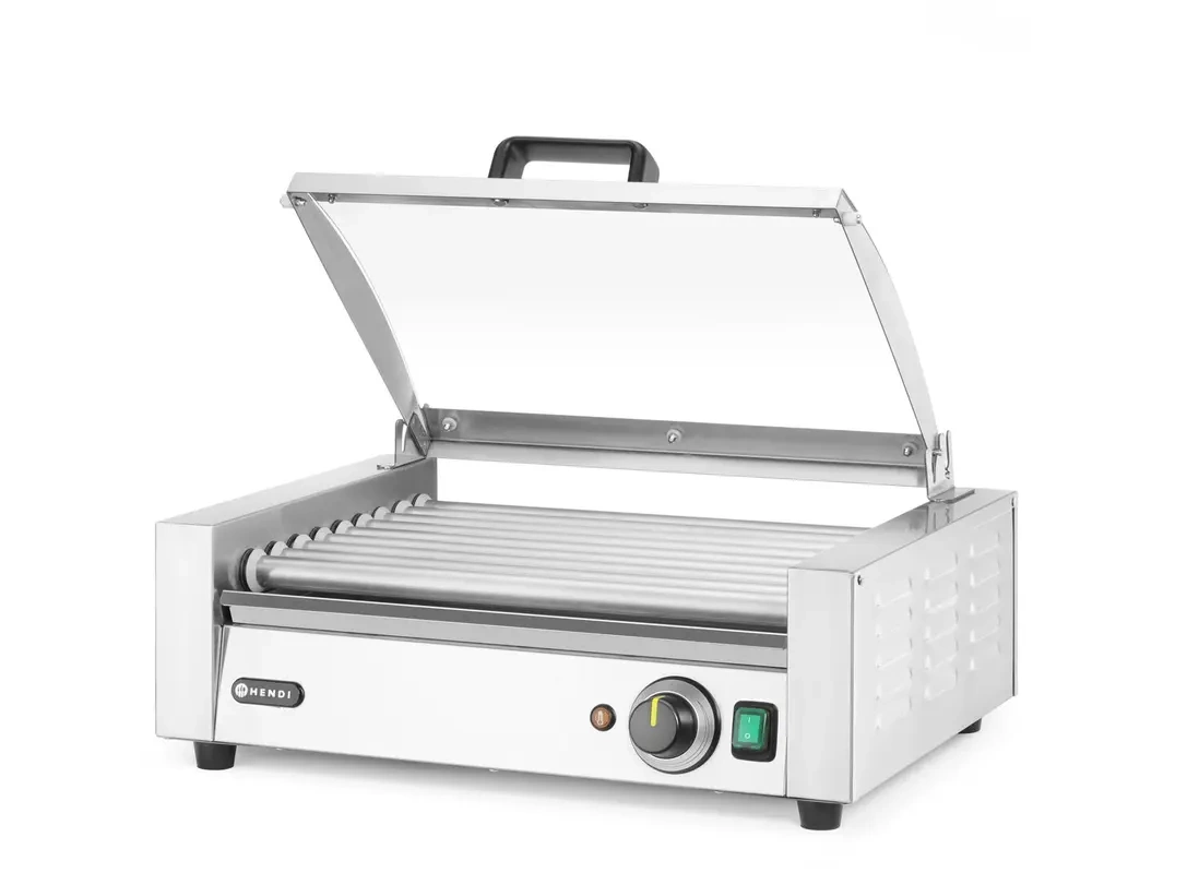 Réchauffeur à rouleaux pour hot-dogs, monozone avec couvercle, 9 rouleaux, 0,79 kW, 230 V | HENDI 268643