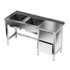Table inox avec évier à 2 cuves 200x60x85 cm | FORGAST