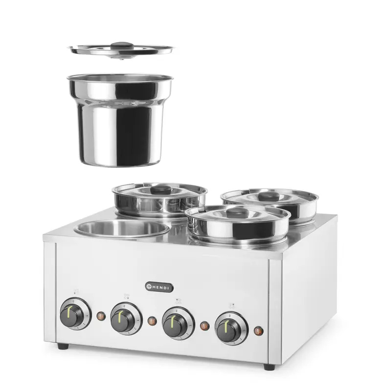 Bain-marie Thermosystem 4, 16 l, 4 compartiments, acier inoxydable | HENDI 201466