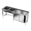 Table en acier inoxydable avec évier à 2 bacs 270x60x85 cm | FORGAST