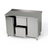 Table de travail en acier inoxydable avec 2 placards et un bloc de 2 tiroirs 130x60x85 cm | FORGAST