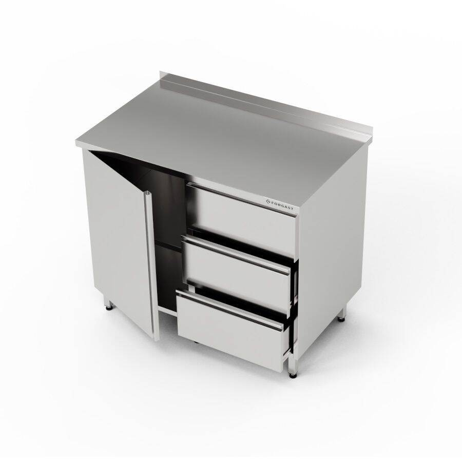 Table de travail en acier inoxydable avec placard et bloc de 3 tiroirs 80x60x85 cm | FORGAST