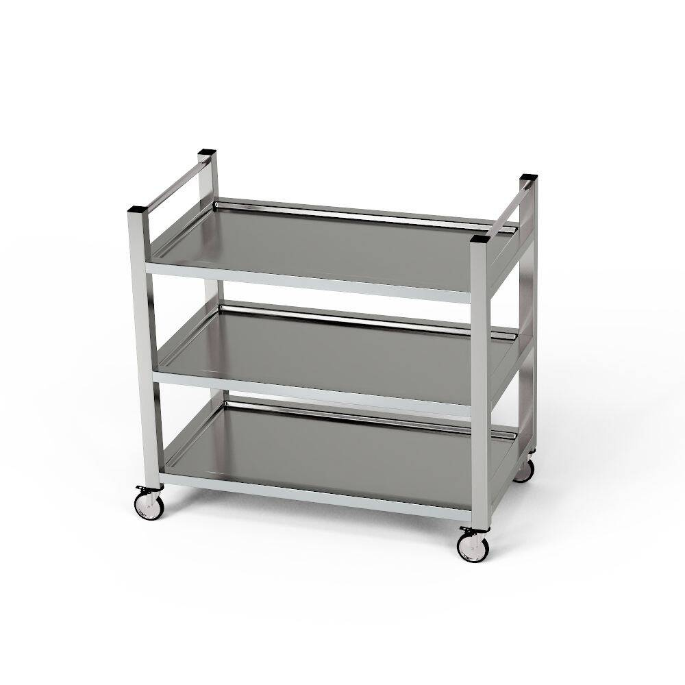 Chariot de service en acier inoxydable à 3 étagères poignée verticale 90x70x85 cm | FORGAST