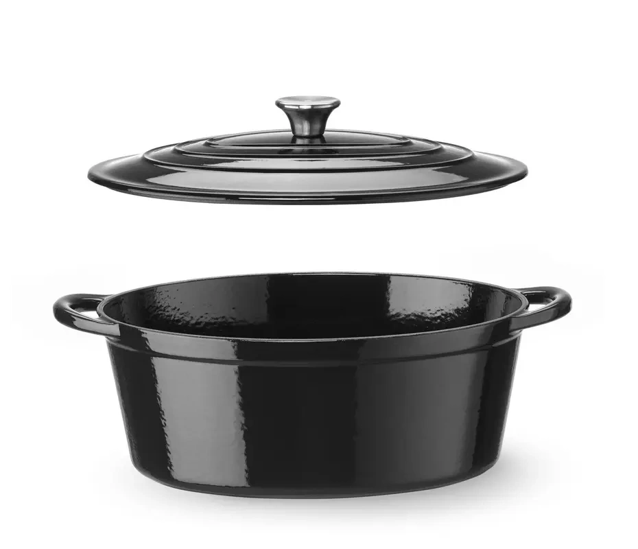Cocotte en fonte émaillée, 6,88 L, noire, 40,5x25,5x(H)13,4 cm, Ovale | HENDI 626863