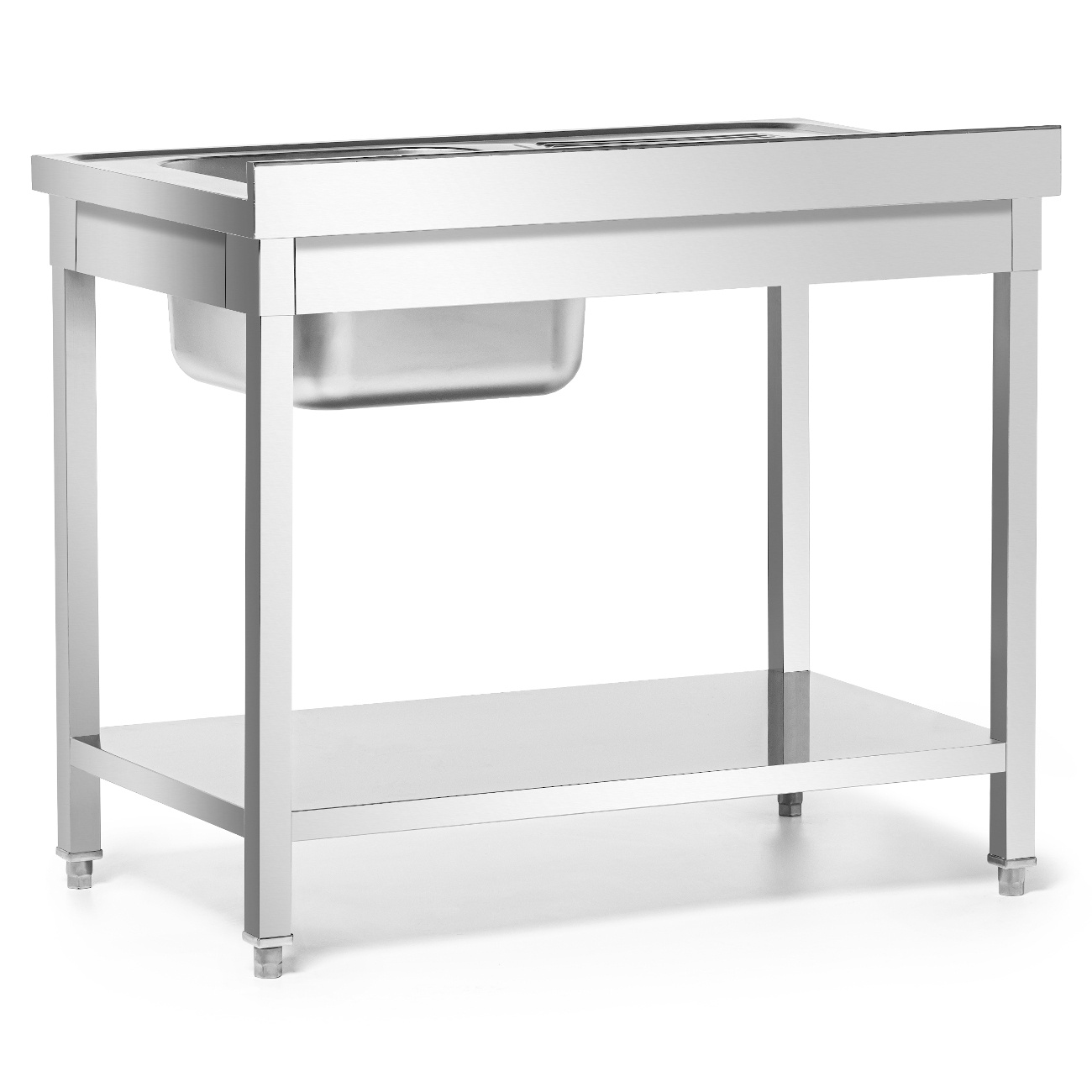 Table inox avec évier 1 bac à droite avec étagère 100x60x85 à visser | FORGAST FG15338