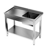 Table en acier inoxydable avec évier 1 bac et étagère 140 cm | FORGAST
