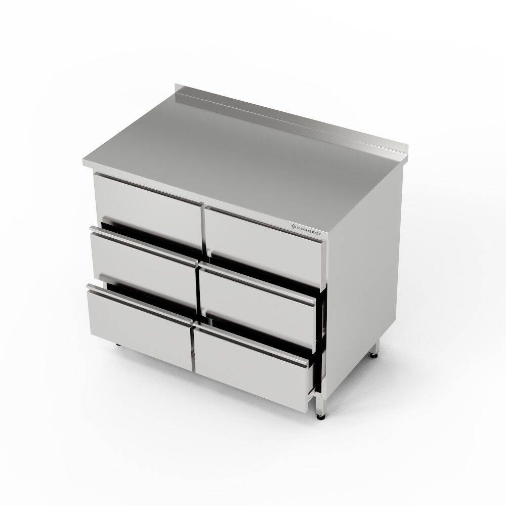 Table de travail en acier inoxydable avec 6 tiroirs 80x70x85 cm | FORGAST