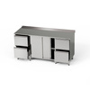 Table de travail inox avec placard et 2 blocs de 2 tiroirs 230x70x85 cm | FORGAST