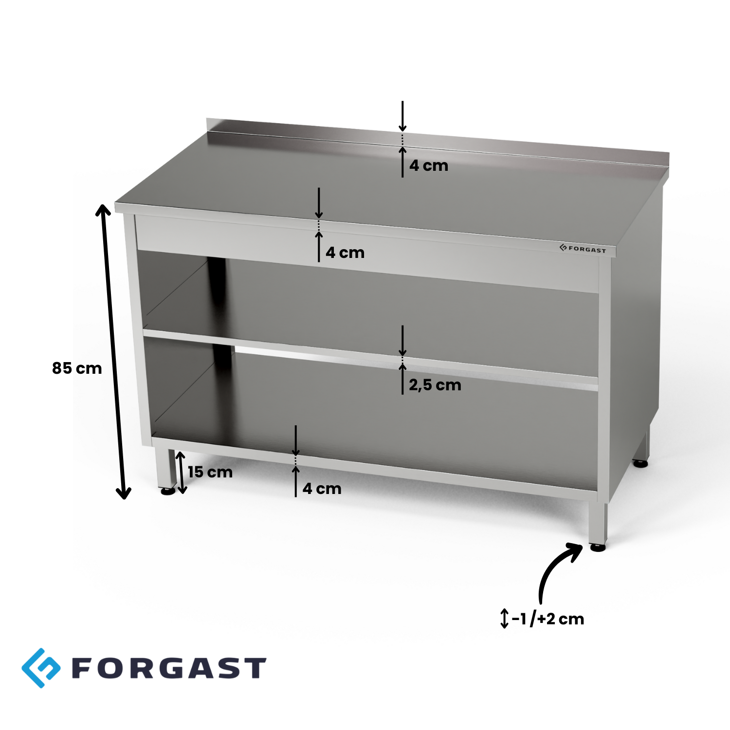 Table de travail inox à 2 étagères 150x70x85 cm | FORGAST