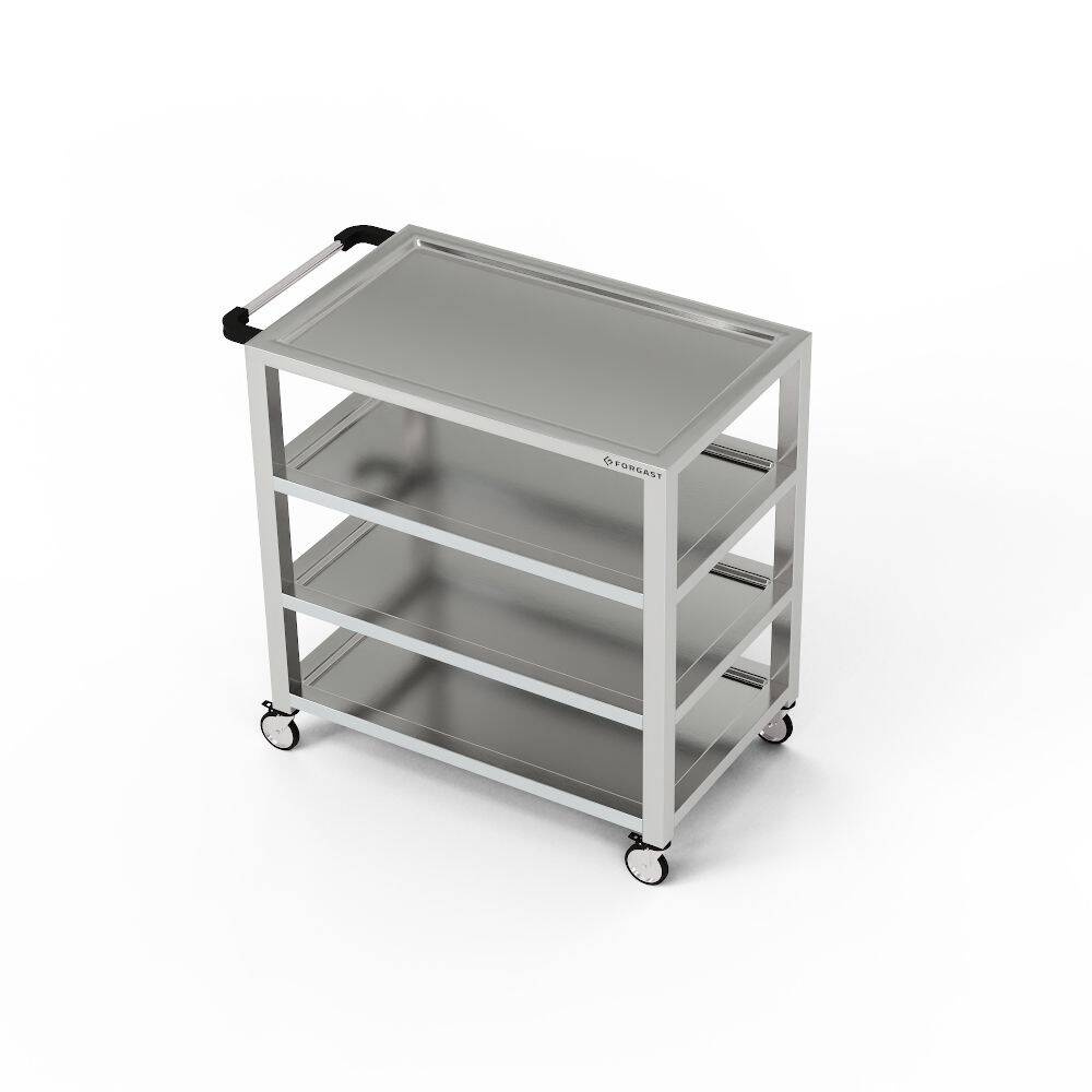 Chariot de service en acier inoxydable à 4 étagères 100x40x85 cm | FORGAST