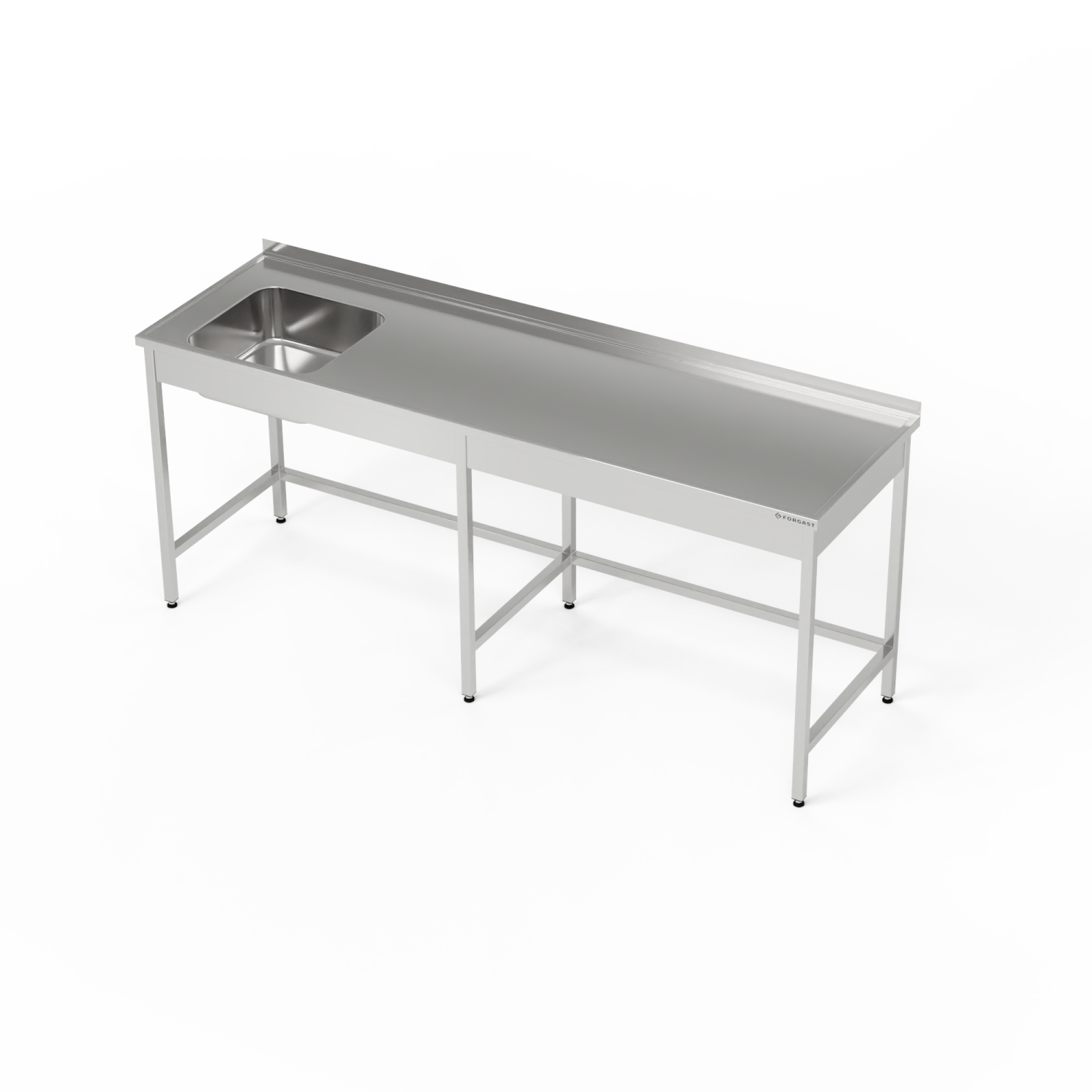 Table inox avec évier 1 bac 220x70x85 cm | FORGAST
