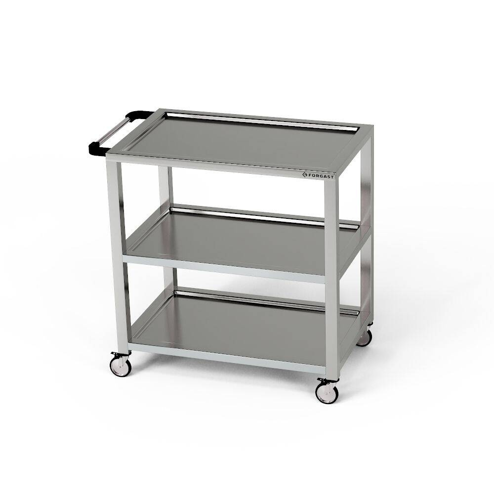 Chariot de service en acier inoxydable à 3 étagères 110x70x85 cm | FORGAST
