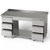 Table de travail en acier inoxydable avec 2 blocs de 3 tiroirs et étagère 160x60x85 cm | FORGAST