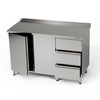 Table de travail en acier inoxydable avec placard et bloc de 3 tiroirs 170x60x85 cm | FORGAST