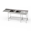 Table en acier inoxydable avec évier à 2 cuves, emplacement pour lave-vaisselle et ouverture pour déchets 210x70x85 cm | FORGAST