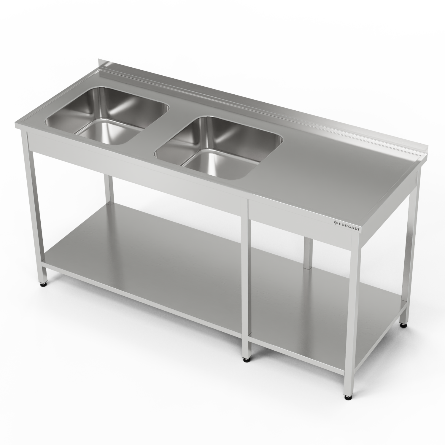 Table inox avec évier à 2 bacs 220x70x85 cm | FORGAST
