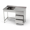 Table en acier inoxydable avec évier 1 bac et bloc de 3 tiroirs 150x60x85 cm | FORGAST