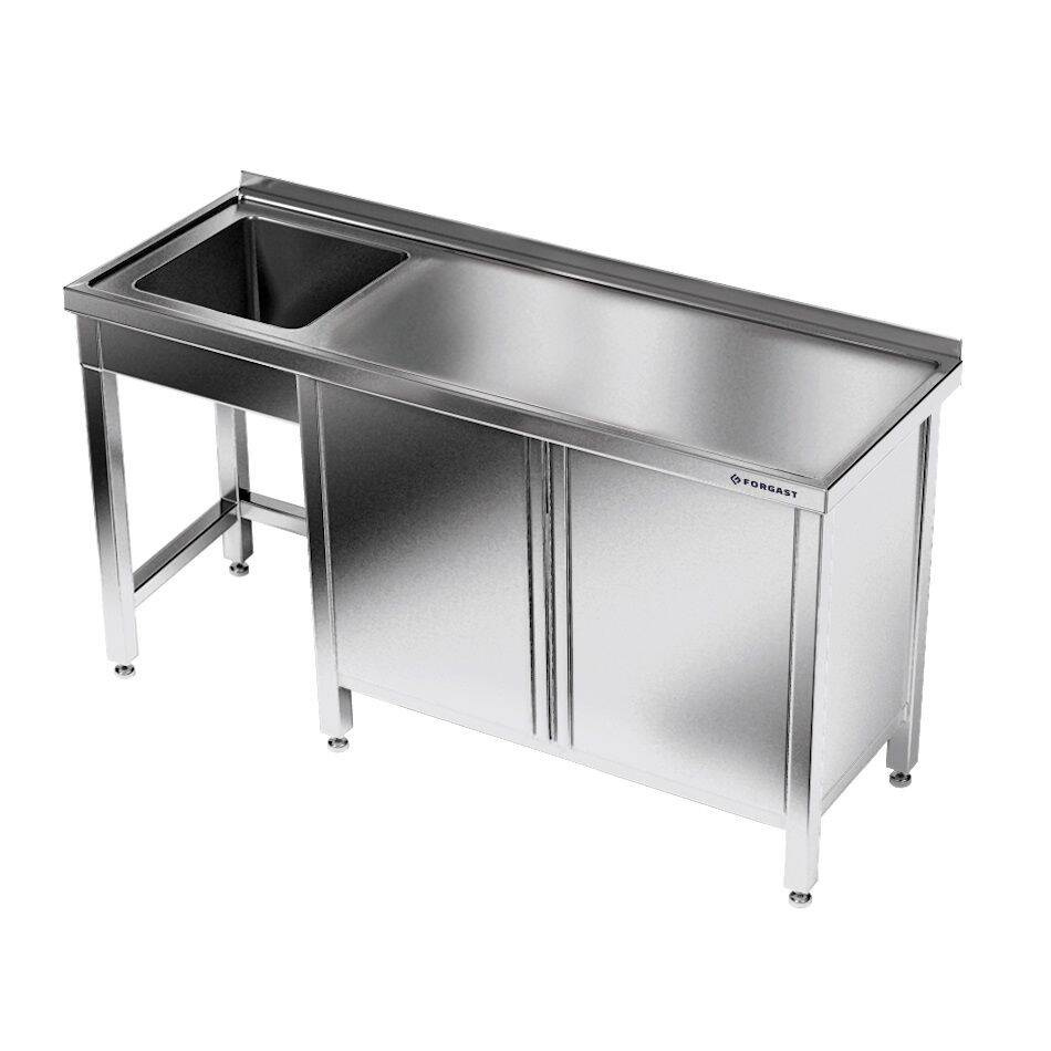 Table en acier inoxydable avec évier 1 bac et armoire 230x60x85 cm | FORGAST