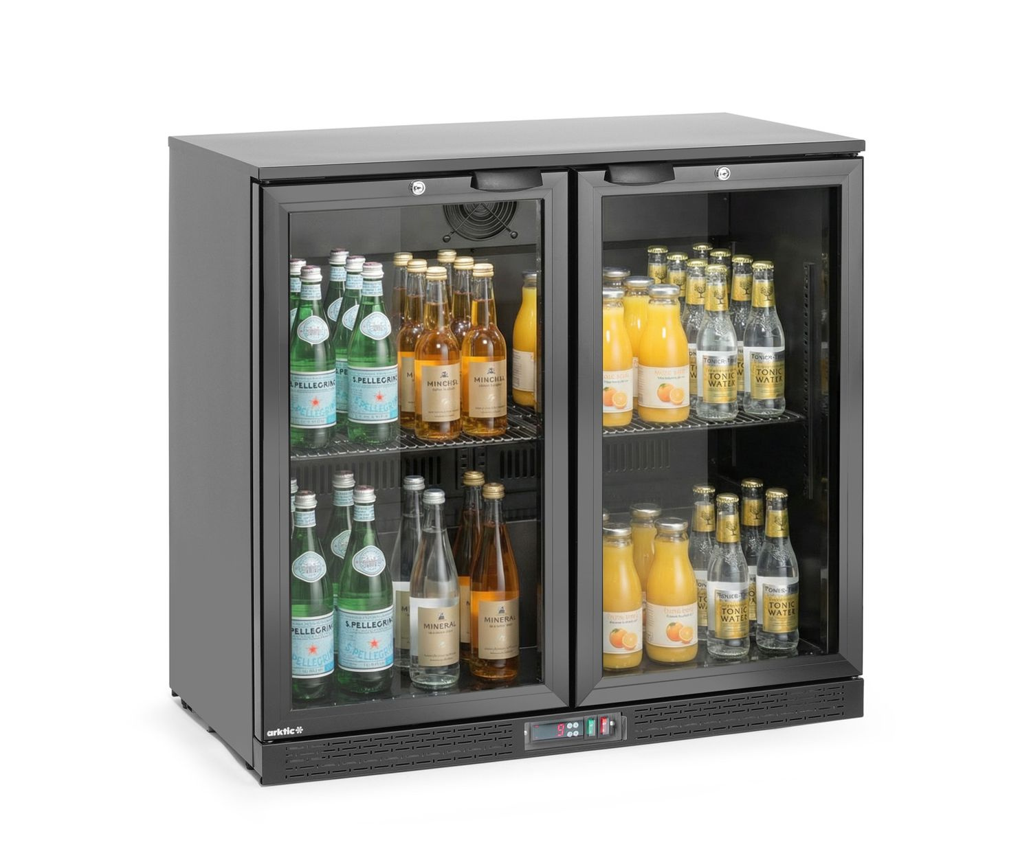 Réfrigérateur de bar pour boissons 158 l, noir, 2 portes, acier laqué, 4 étagères | ARKTIC 236895
