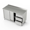 Table de travail en acier inoxydable avec placard et bloc de 3 tiroirs 180x60x85 cm | FORGAST