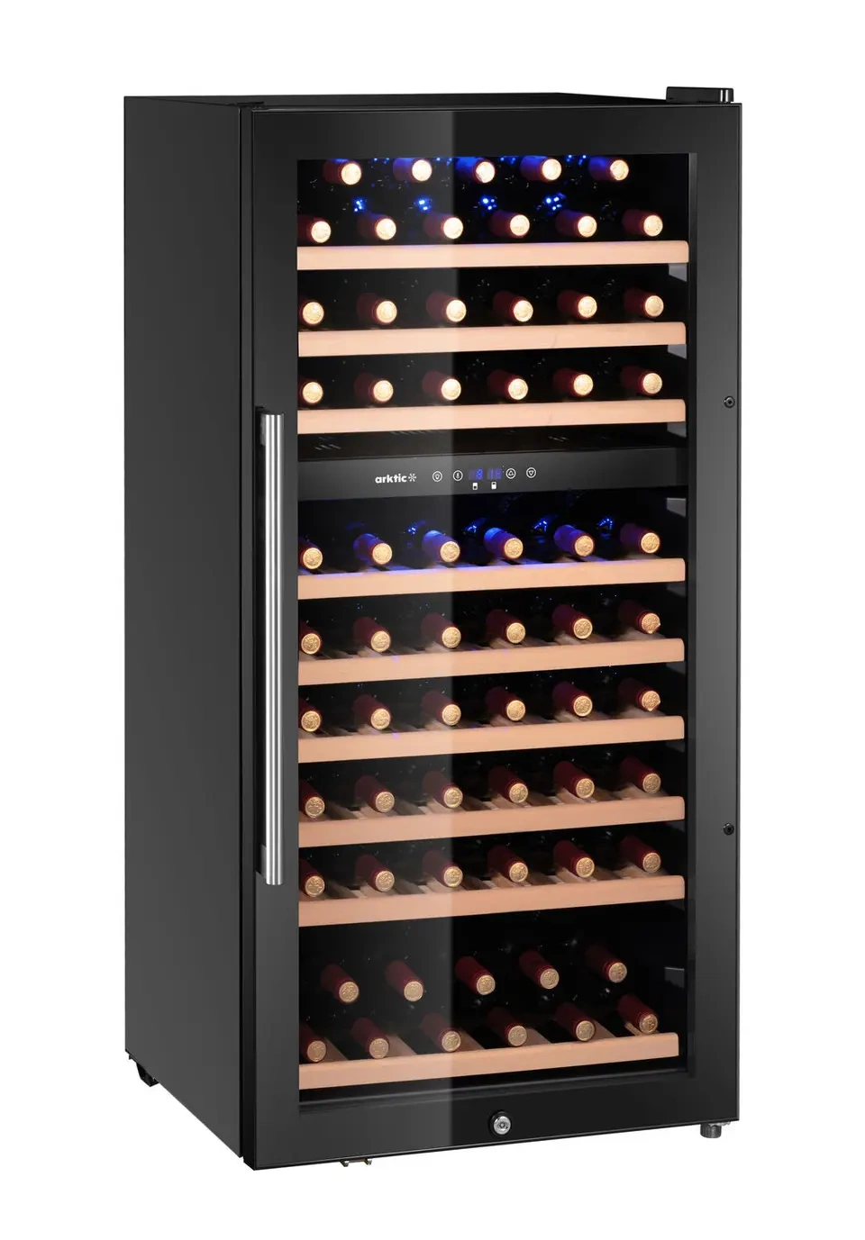 Cave à vin, 2 zones, 91 bouteilles, noire, 230 l, 9 clayettes | ARKTIC 237113
