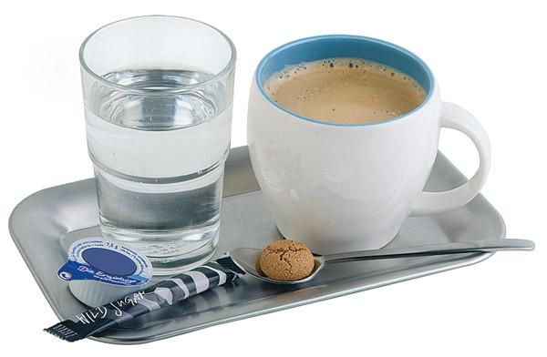 Plateau KAFFEEHAUS ovale à angle droit, avec bord relevé, acier inoxydable, 21,1x12,6x1 cm | APS 30118