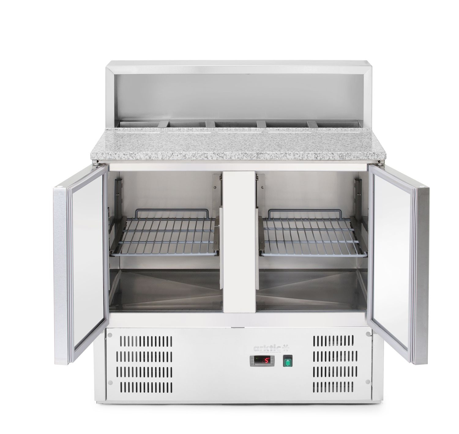 Table réfrigérée 2-portes pour pizza avec superstructure, 247 l, 90x70x107 cm, 2 portes | HENDI 236208