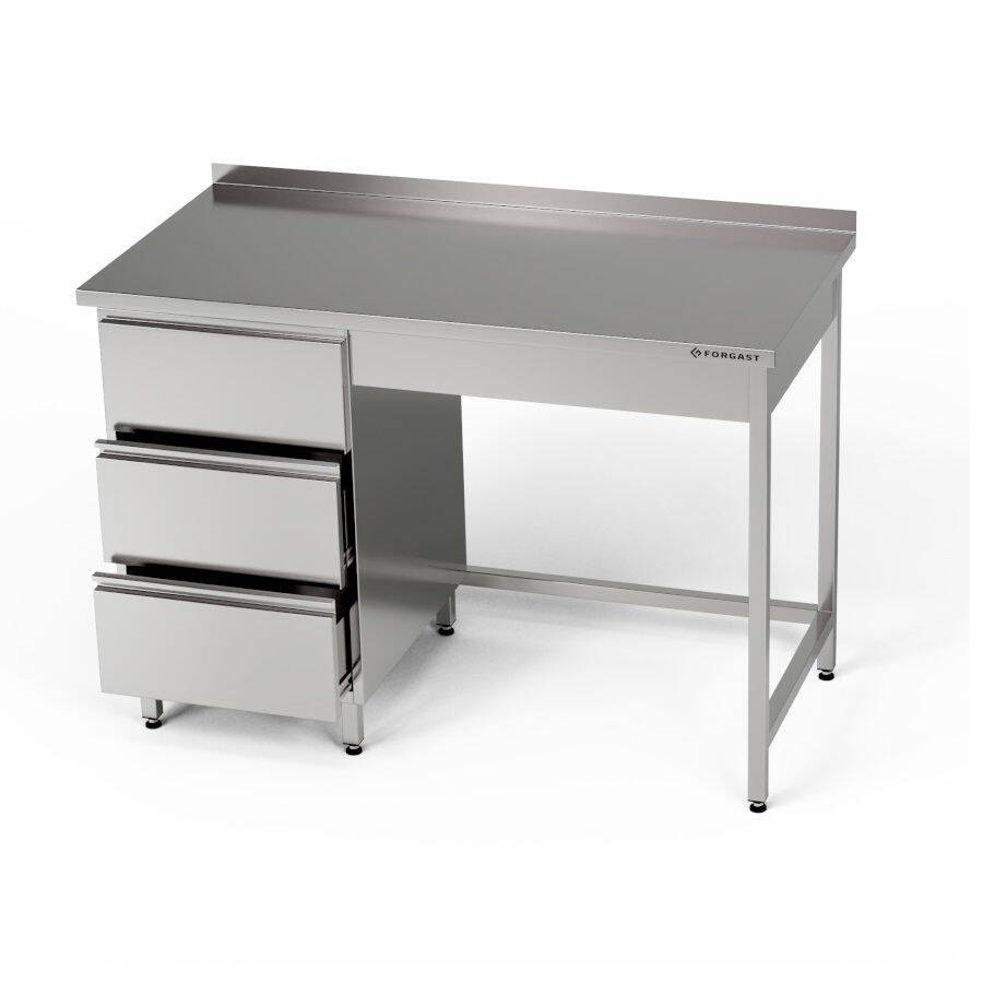 Table de travail en acier inoxydable avec bloc de tiroirs 230x70x85 cm | FORGAST