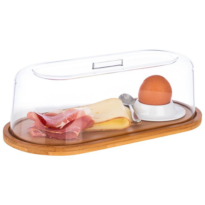 Plateau en bambou avec couvercle en SAN, 28x14x11.5 cm | APS 826