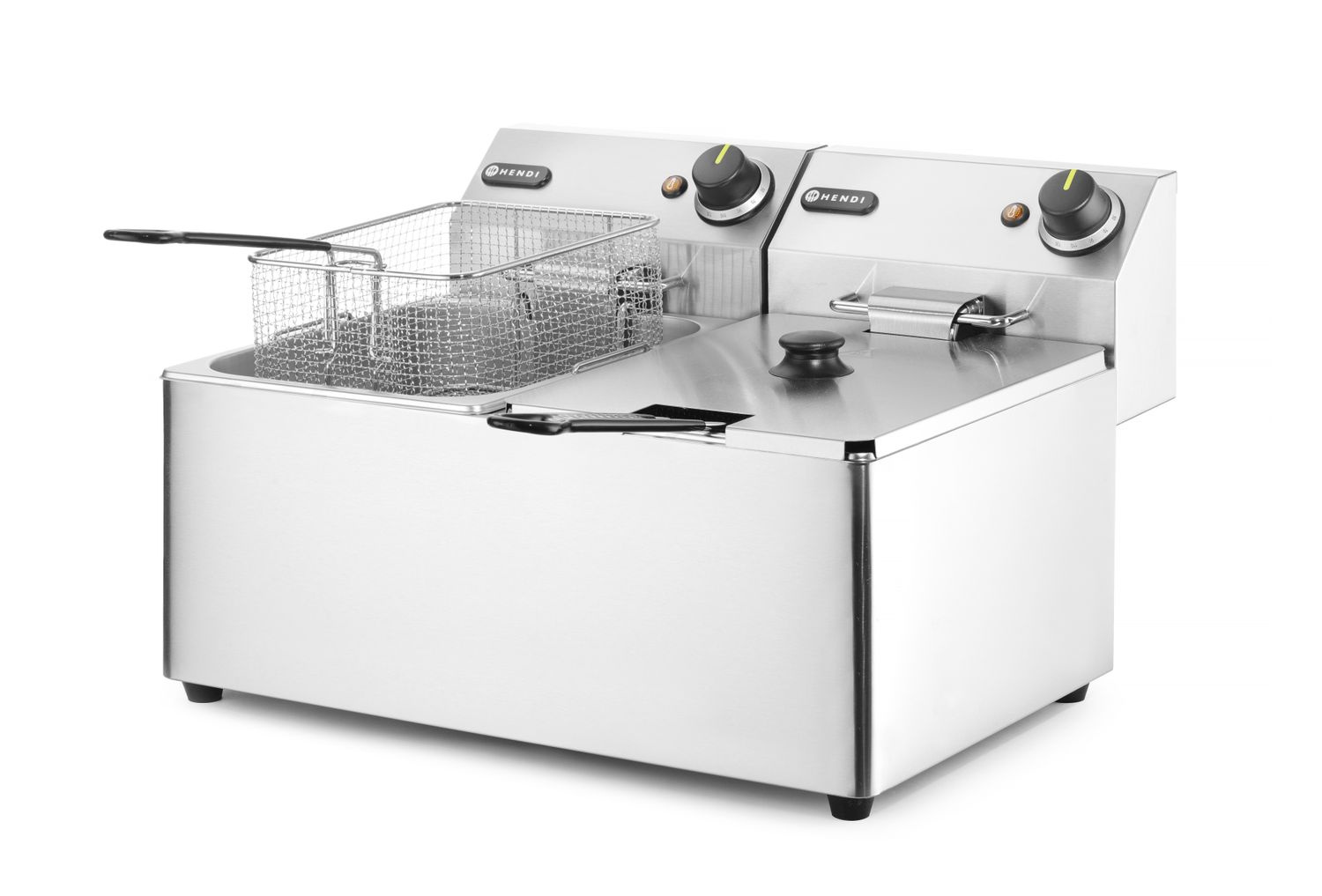 Friteuse électrique Kitchen Line à 2 cuves, 2x8 L, zone froide, 2x3,5 kW | HENDI 205839