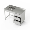 Table en acier inoxydable avec évier 1 bac et bloc de 3 tiroirs 120x60x85 cm | FORGAST