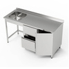 Table en acier inoxydable avec évier 1 cuve, placard et bloc de tiroirs 220x70x85 cm | FORGAST