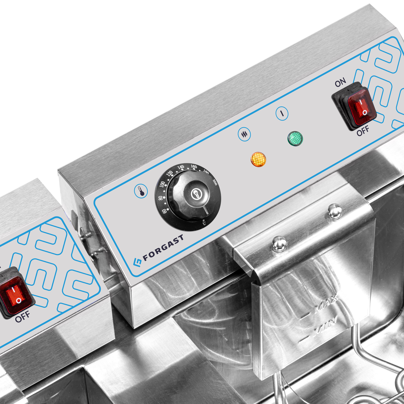 Friteuse électrique 2 cuves 2x16L avec robinet de vidange, zone froide, 10 kW, 230 V | FORGAST FG09016