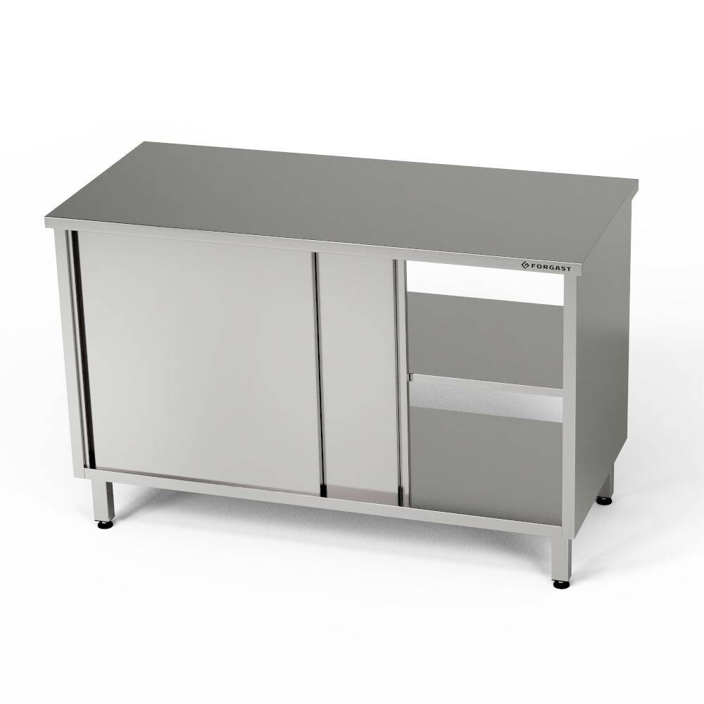 Table de travail en acier inoxydable traversante avec placard 80x60x85 cm | FORGAST