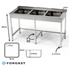 Table de cuisine en acier inoxydable avec évier, 3 compartiments, 200 × 60 × 85 cm | FORGAST