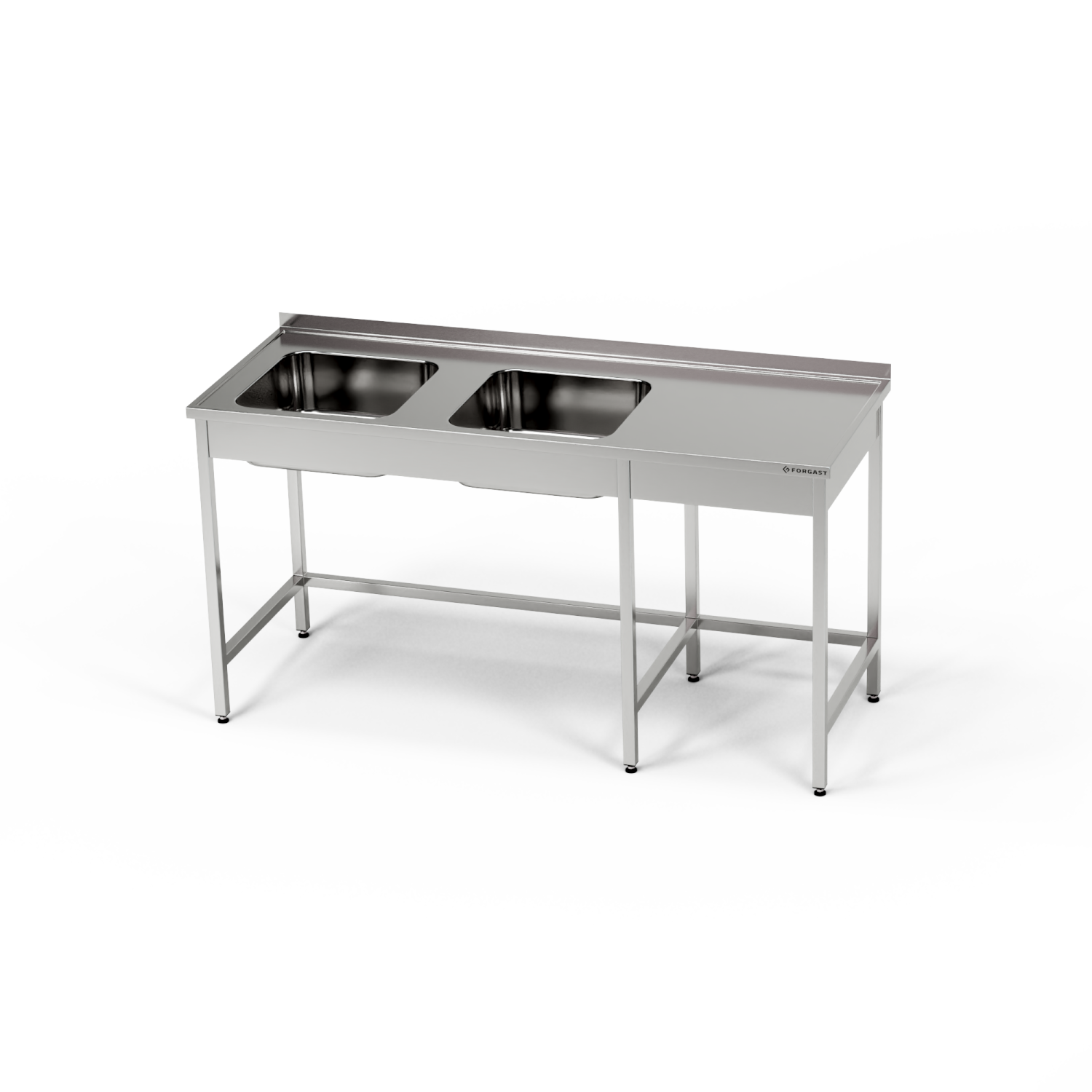 Table inox avec évier à 2 cuves 210x60x85 cm | FORGAST