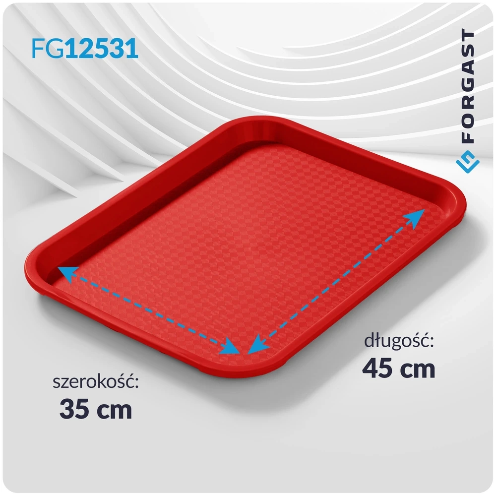 Plateau fast food rouge, polypropylène, 45x35 cm, rectangulaire | FORGAST FG12531