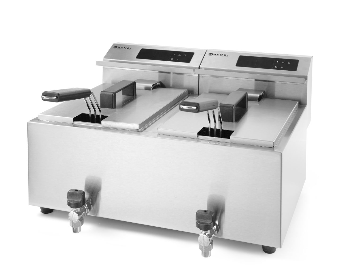 Friteuse électrique avec panneau numérique, robinet de vidange, 2x8 l, 2x3,5 kW | HENDI 207376