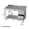 Table de travail inox avec bloc de tiroirs et tablette inférieure 150x60x85 cm | FORGAST