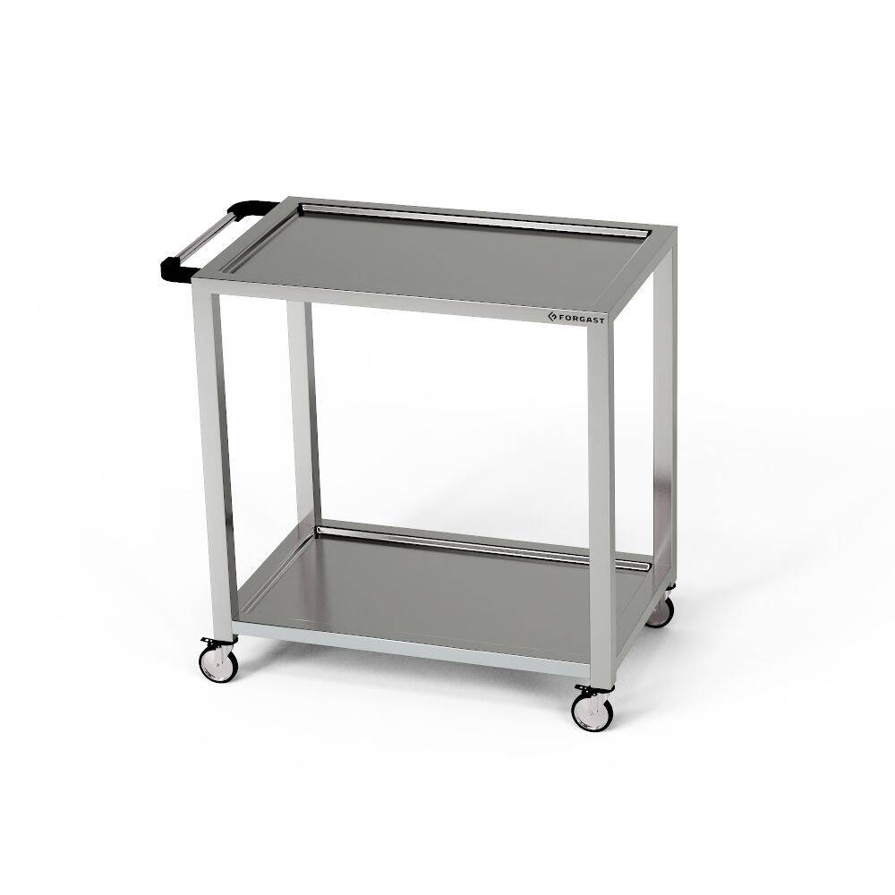 Chariot de service en acier inoxydable à 2 étagères 100x70x85 cm | FORGAST