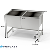 Bac inox 2 compartiments (prof. 40 cm) 170x60x85 cm | FORGAST
