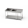 Table en acier inoxydable avec évier à 2 bacs 260x60x85 cm | FORGAST