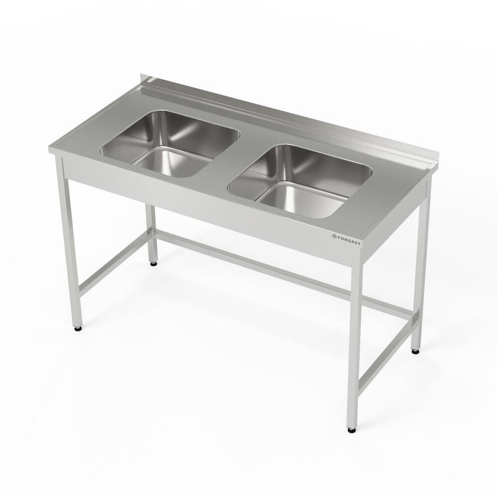 Table inox avec évier à 2 cuves 160x70x85 cm | FORGAST