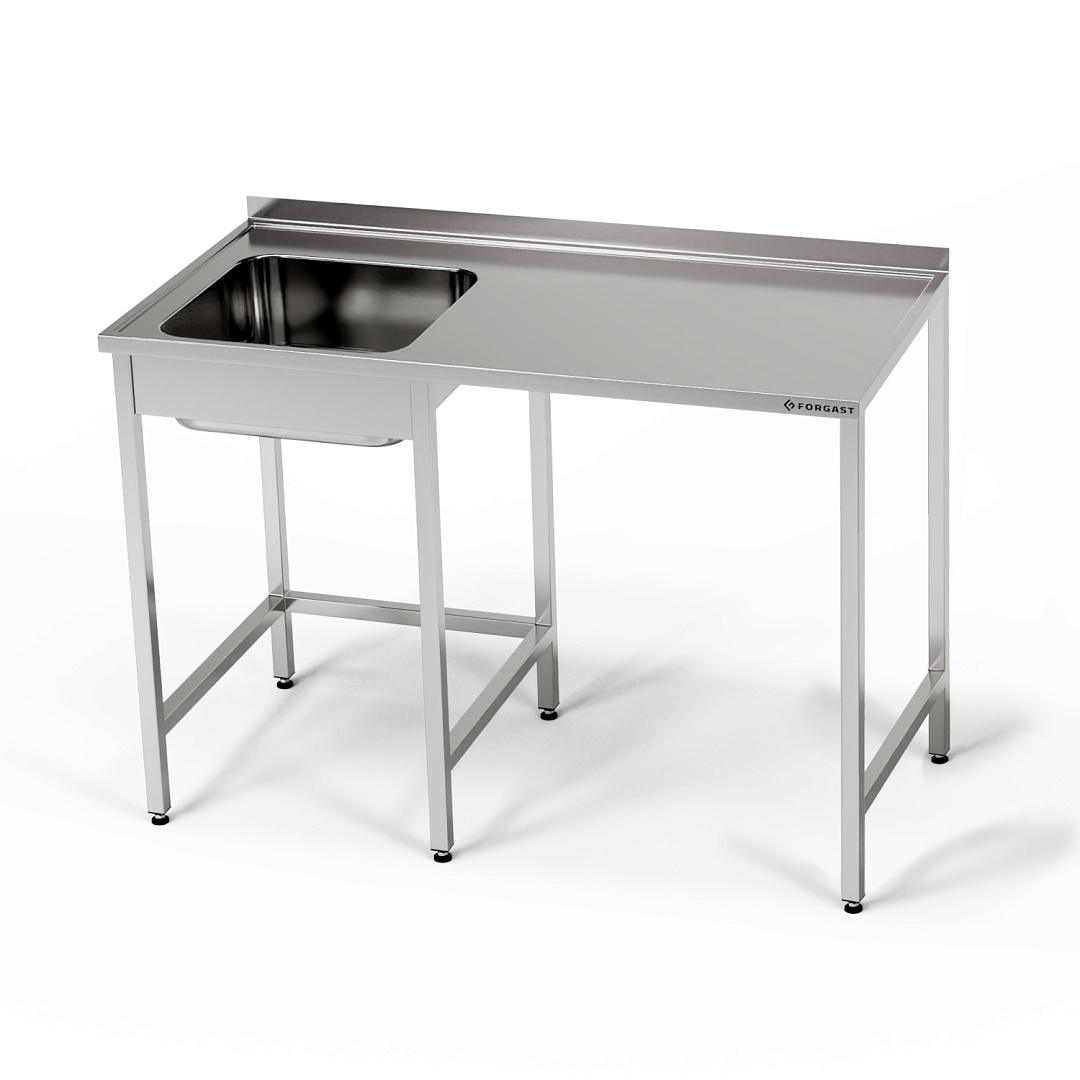 Table en acier inoxydable avec évier 1 bac et emplacement pour lave-vaisselle 150x70x85 cm | FORGAST